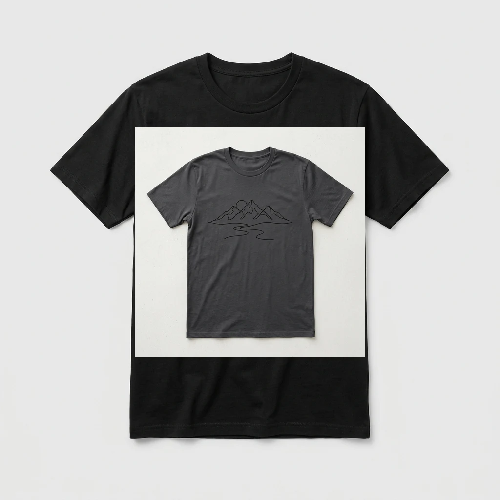 a calm minimal mountain line art tee