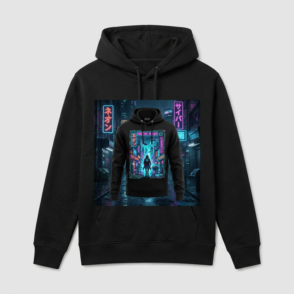 cyberpunk neon hoodie with rain
